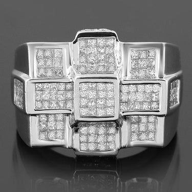 14K Solid White Gold Mens Diamond Ring 3.31 Ctw